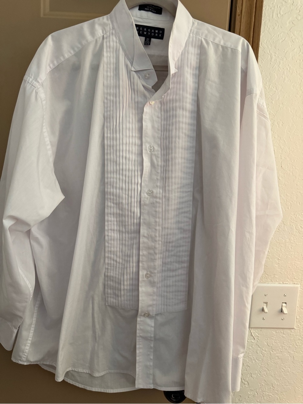Bergamo New York White Bib Tuxedo Pleated Front Dress Shirt - Men